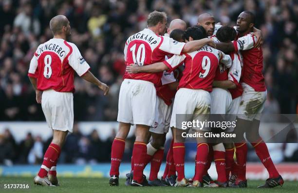 Thierry Henry of Arsenal celebrates after scoring during the Barclays Premiership match between Tottenham Hotpsur and Arsenal at White Hart Lane on...