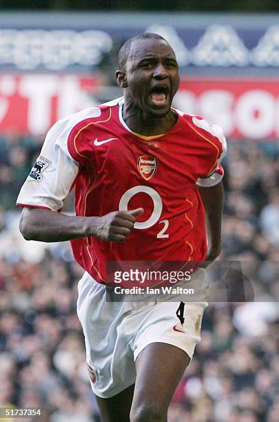 Patrick Vieira of Arsenal celebrates his goal during the Barclays Premiership match between Tottenham Hotspur and Arsenal at White Hart Lane on...