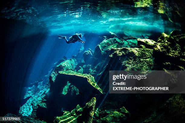 水中 cenotes - spelunking ストックフォトと画像