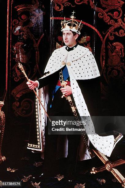 Dressed in his investiture regalia, is The Prince of Wales, , as he will be seen after the crowning ceremony at Caernarvon Castle, on July 1st. The...