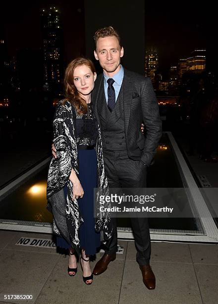 Actors Wrenn Schmidt and Tom Hiddleston attend the after party for the screening of Sony Pictures Classics' "I Saw the Light" hosted by The Cinema...