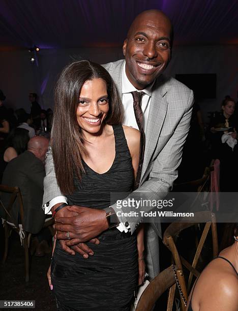 Host John Salley and Natasha Duffy attend UCLA IOES celebration of the Champions of our Planet's Future on March 24, 2016 in Beverly Hills,...