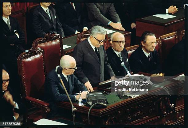 Neapolitan lawyer Giovanni Leone takes the oath of office as Italy's sixth president December 29th, with an appeal to his country to seek the causes...