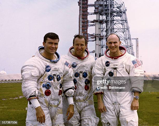 Three of the crew members of Apollo 13 , Fred Haise, Jim Lovell, and Ken Mattingly. Because of a cold, Mattingly could not go on the mission, which...