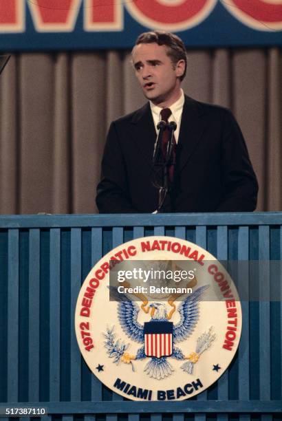 Miami Beach, FL. Missouri Senator Thomas Eagletoneton, general view, who has been selected by Senator George McGovern as his running mate, delivers...