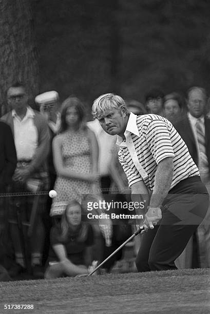 Jack Nicklaus chips up a slight incline on the eight hole during the second round of the Masters Tournament here in Georgia.