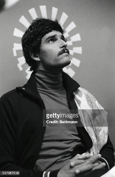 California's super swimmer Mark Spitz looks occupied with thought during a news conference. The 22-year-old Spitz kept alive his hopes of winning an...