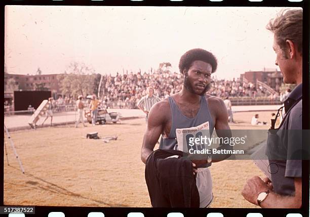 Eugene, Oregon. Roy Milburn, thrid in the 110-meter hudles here at the 1972 Olympic tryouts.