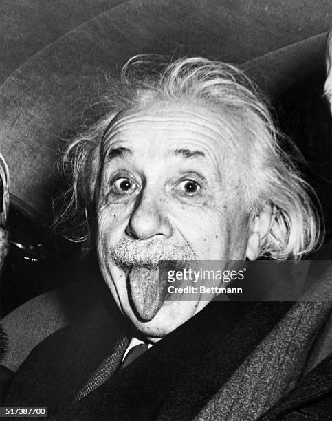 Albert Einstein sticks out his tongue when asked by photographers to smile on the occasion of his 72nd birthday on March 14, 1951.