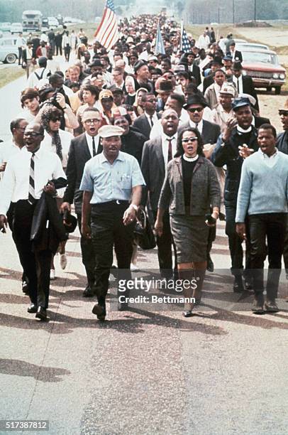 Montgomery, Alabama-ORIGINAL CAPTION READS: Martin Luther King and wife led this march from Selma to the Alabama State Capitol after leading 5-day...