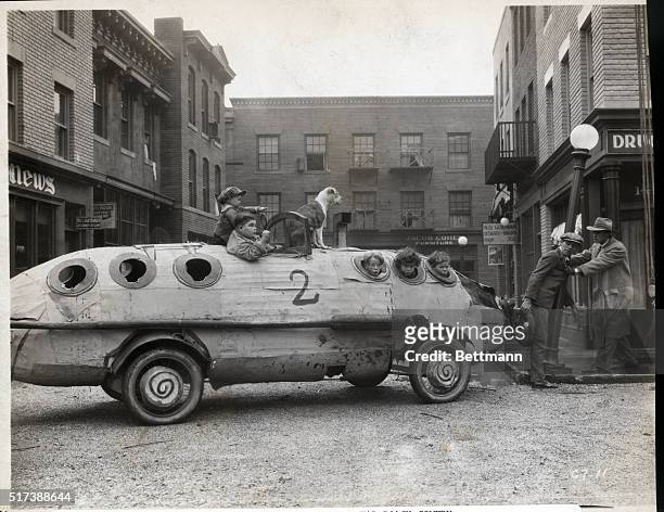 "Our Gang" in mockup Panzer wagon. Hal Roach comedy: "Edison, Marconi, & Co."