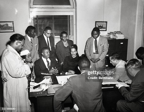 New York, NY: Mrs. Martin Luther King and Rev. Abernathy talking to reporters after visiting patient in hospital.