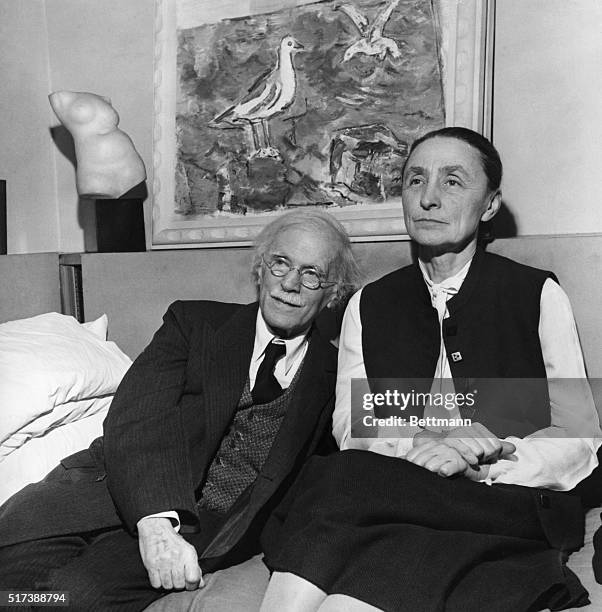 Georgia O'Keeffe , American painter, pictured with her husband, Alfred Stieglitz. Undated photo.