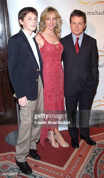Michael J. Fox, Tracey Pollan and their son Sam arrive at the benefit evening for the Michael J. Fox Foundation for Parkinsons Research at the...