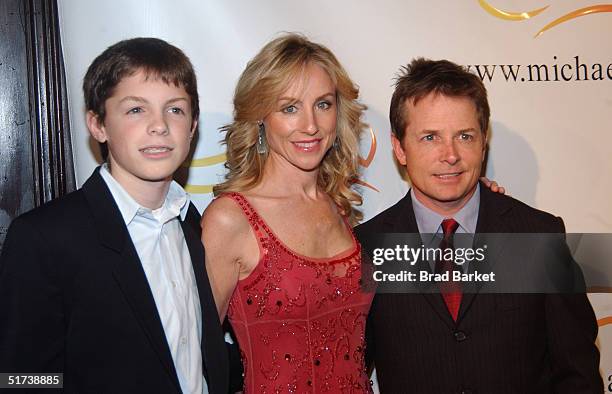 Michael J. Fox, Tracey Pollan and their son Sam arrive at the benefit evening for the Michael J. Fox Foundation for Parkinsons Research at the...