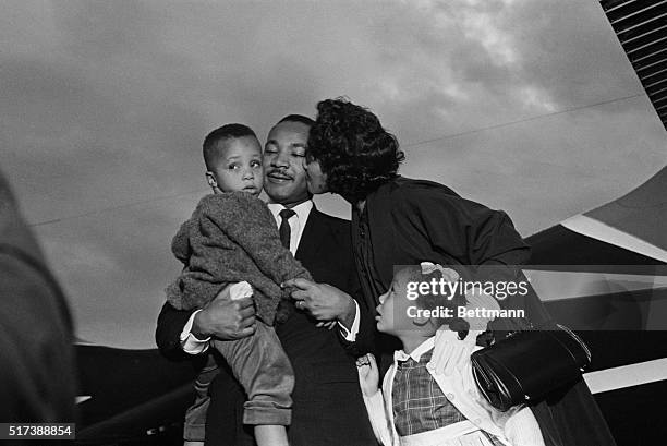 After Dr Martin Luther King, Jr was freed from jail he was greeted by his wife Coretta and children, Martin and Yolanda, at the airport in Chamblee,...