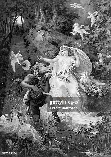 Shakespeare's "A Midsummer Night's Dream." Bottom and Titania. Illustration by the German romantic artist Paul Thumann. BPA 2