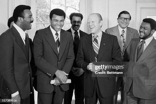 Washington, D.C.- World heavyweight champion Muhammad Ali and his brother Herbert Clay meet with President Ford at the White House. Ali said he liked...