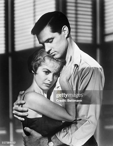 John Gavin and Janet Leigh play Sam Loomis and Marion Crane in the horror picture Psycho.