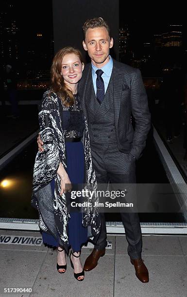 Actors Wrenn Schmidt and Tom Hiddleston attend The Cinema Society with Hestia & St-Germain host a screening of Sony Pictures Classics' "I Saw the...