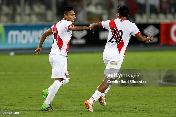 Raul Ruidiaz of Peru celebrates the second goal of his team during a match between Peru and Venezuela as part of FIFA 2018 World Cup Qualifiers at...