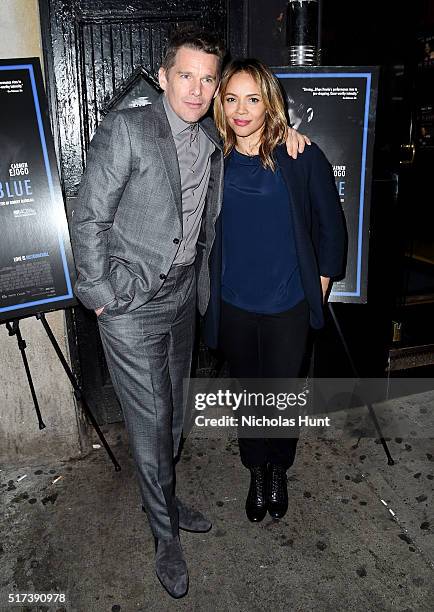 Ethan Hawke, Carmen Ejogo attend the "Born To Be Blue" New York Screening at Blue Note Jazz Club on March 24, 2016 in New York City.