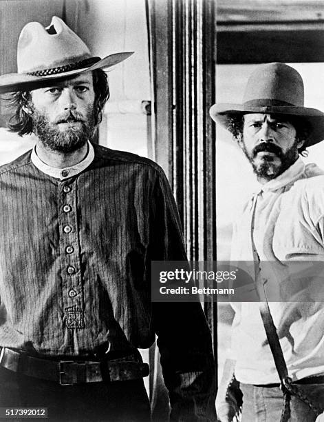 Photo shows Peter Fonda and Warren Oates in a scene from the movie "The Hired Hand."