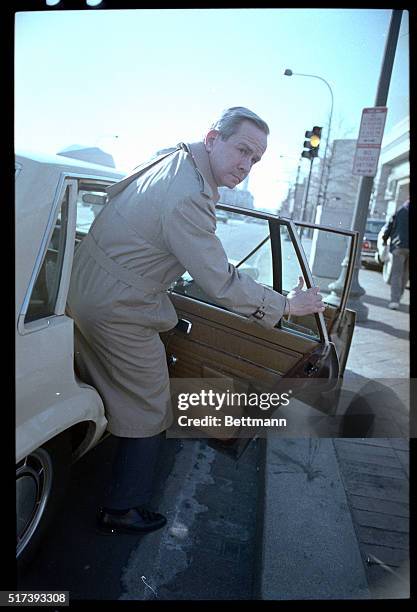 Washington,DC- Former National Security Advisor, Robert McFarlane, gets into a cab following his testimony in the trial of Oliver North. PH: Jennifer...