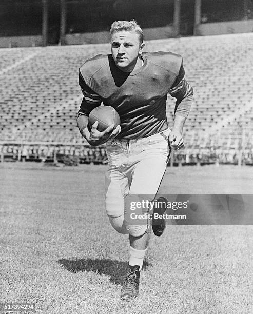 Aiming a determined glance toward the Rose Bowl, Vic Janowicz, one of the Buckeyes' star sophomore halfbacks, is expected to start in the Big Ten...