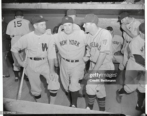 New York: American Leaders At All Star Game--Left to right: Bucky Harris, of the Washington Senators, Joe McCarthy of the New York Yankees, and Lou...