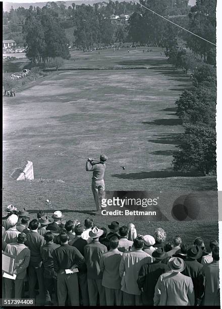 Ben Hogan tees off on the first hole in the round of the 24th annual Los Angeles Open Golf Tournament on Jan. 9. In the final round on Jan. 10, he...