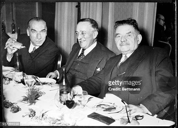 Gathered at a luncheon following the first session of the Radical-Socialist 41st Congress, at Toulouse, are party leaders; Andre Marie and Henri...