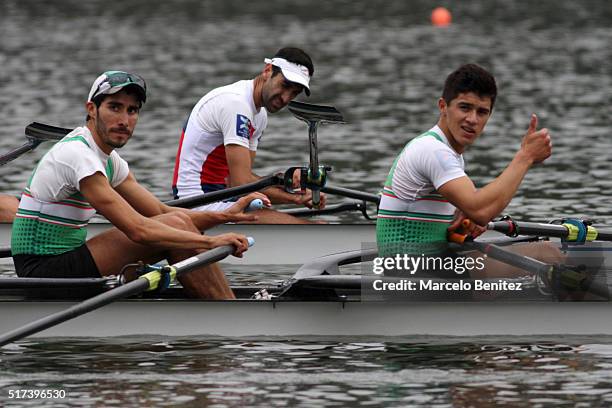 Alan Vega and Alexis Lopez of Mexico after the final race the men's double rowing during the final day of Latin America Olimpyc Qualification Regata...