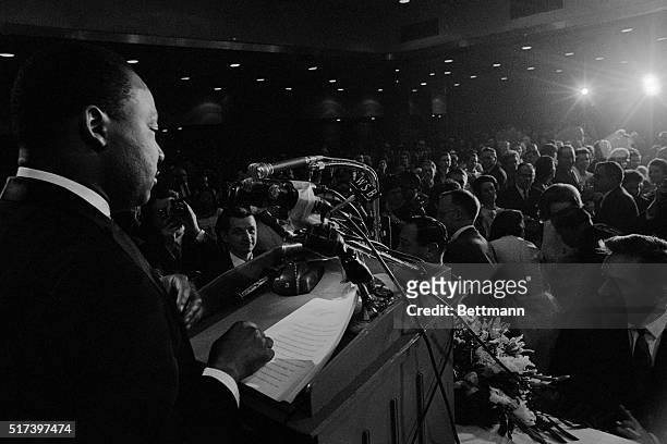 Dr. Martin Luther King, Jr., 1964 Nobel peace Prize winner and leader of the American Negro civil rights movement for more than a decade, addresses...