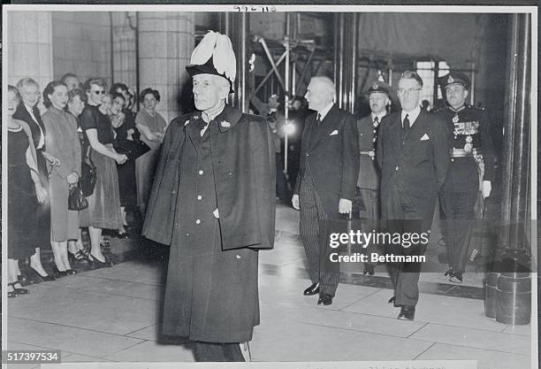 New Governor General of Canada. Ottawa, Canada: The Right Honorable Vincent Massey walks through the halls of Ottawa's Parliament building prior to...
