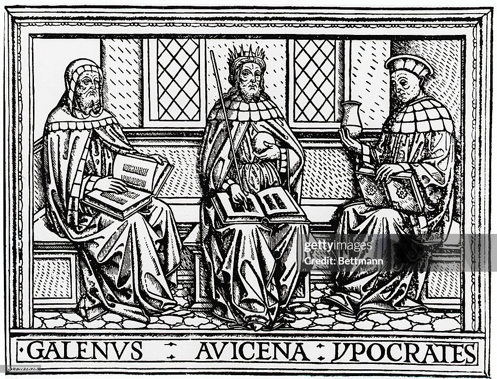 Woodcut Of Avicenna,Hippocrates,Galenus