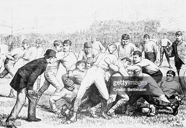 Football match between Yale and Princeton. Drawing by A.B. Frost.