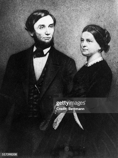 Ca. 1861: Abraham Lincoln , and his wife, Mary Todd Lincoln , in an illustration done shortly after they moved into the White House. He was President...