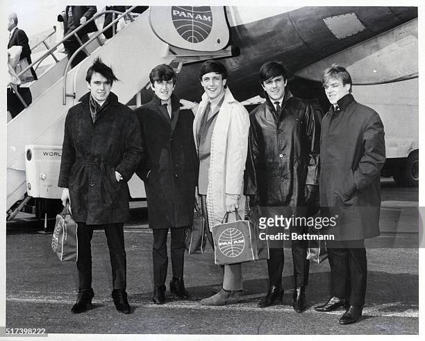 New York, New York-London rock and roll group the Dave Clark Five at John F. Kennedy Airport. Left to right: Dennis Payton, Lenny Davidson, Rick...