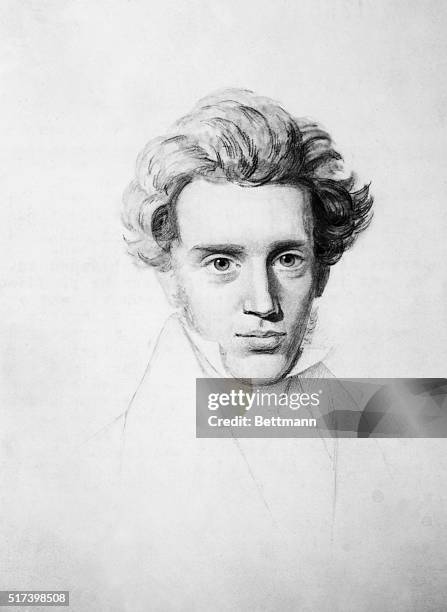 Soren Kierkegaard , Danish philosopher. Undated drawing by his brother.