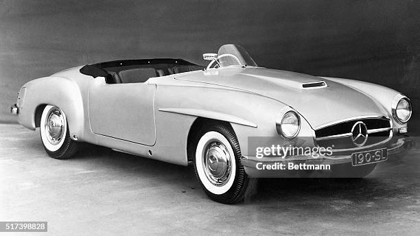 Frankfurt, Germany- These two models of the new Mercedes were displayed in Frankfurt. At top the Mercedes Benz 190 SL, advertised as a sports car...