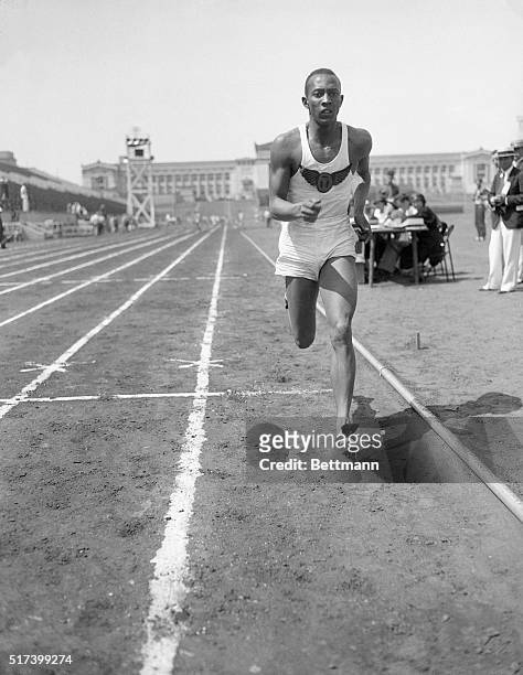 Chicago, IL- Jesse Owens, sprinter and jumper from East Technical High School in Cleveland, Ohio set an unparalleled prep mark when he tied the world...