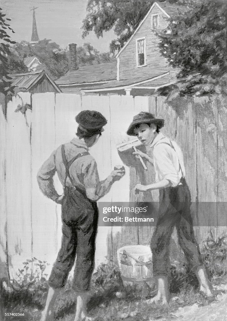Tom Sawyer Washing the Fence Book Illustration from Mark Twain's The Adventures of Tom Sawyer