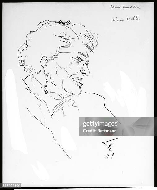 WIFE OF FRANZ WERFEL AND GUSTAVE MAHLER, AS WELL AS OTHER FAMOUS EUROPEANS, MISTRESS OF SEVERAL OTHERS. WROTE "AND THE BRIDGE IS LOVE". SKETCH BY...