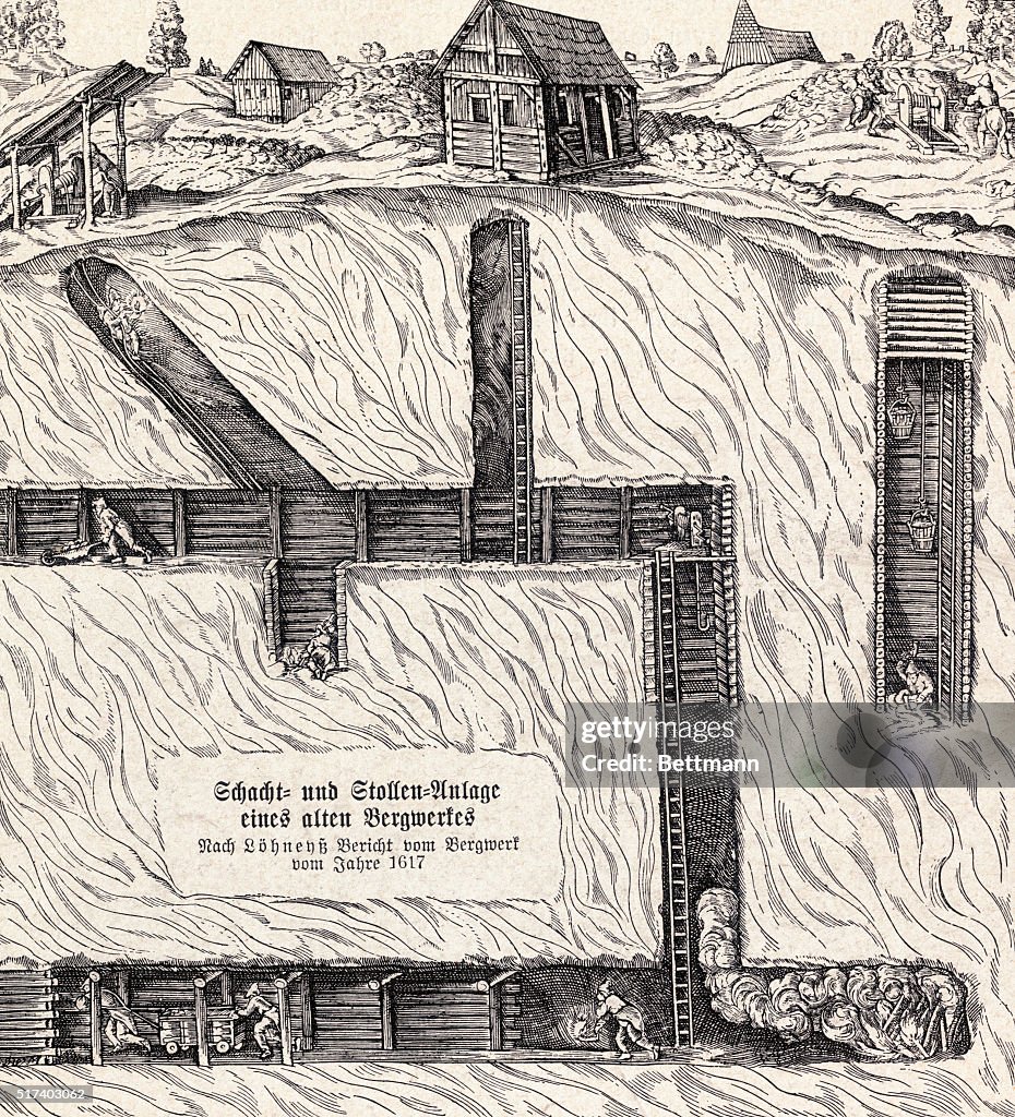 German Drawing Showing Mining Shaft
