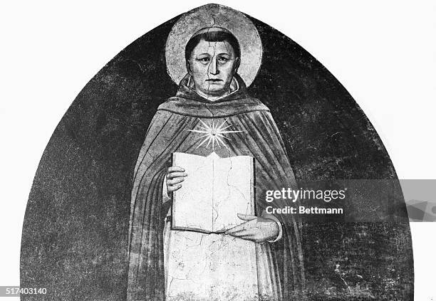 Saint Thomas Aquinas , Italian scholastic philosopher. Fresco by Fra Angelico. Florence S. Marco Museum. Undated. BPA 2