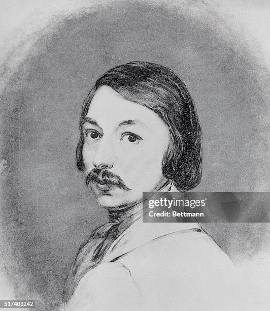 Nikolay Vasilyevich Gogol, Russian writer known as the father of realism in literature, is shown here in this closeup drawing.
