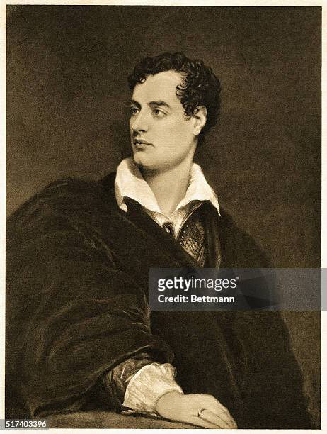 Portrait of the English poet George Gordon, Lord Byron. This portrait is based after an original painting by Thomas Phillips.