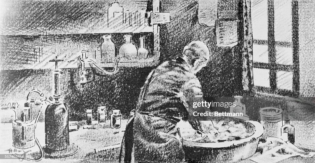 Illustration of Ignaz Semmelweis Washing Hands before Operating