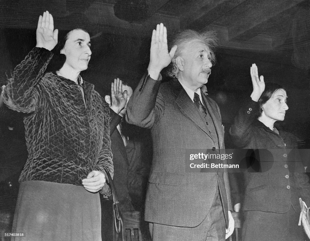 Albert Einstein with His Daughter and Secretary Becoming Citizens